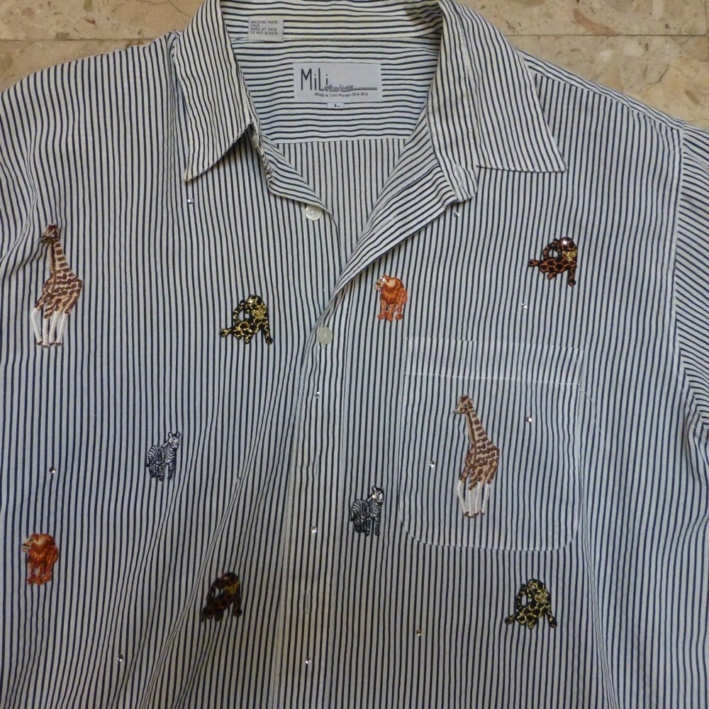 MILI JUNGLE animal print striped blue blou…